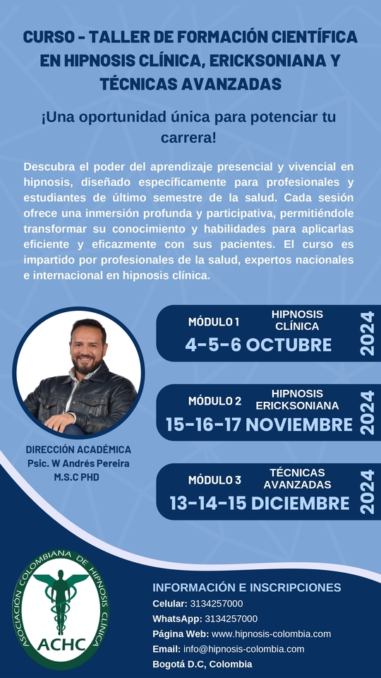 CURSO TALLER DE FORMACION CIENTIFICA EN HIPNOSIS CLINICA ERICKSONIANA Y TECNICAS AVANZADAS OK
